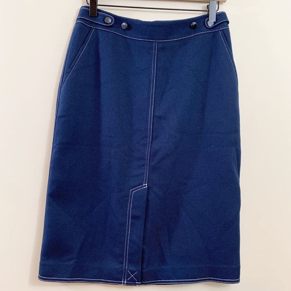 Ann Taylor Factory Navy Diagonal Ribbed White Stitching Pencil Skirt